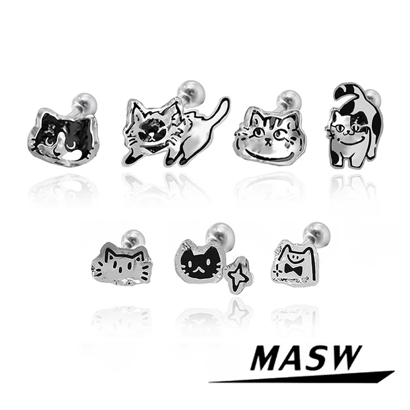 MASW Original Design Personality Cute Cartoon Cat Stud Earrings For Women Party Gifts Modern Jewelry Hot Selling Accessories