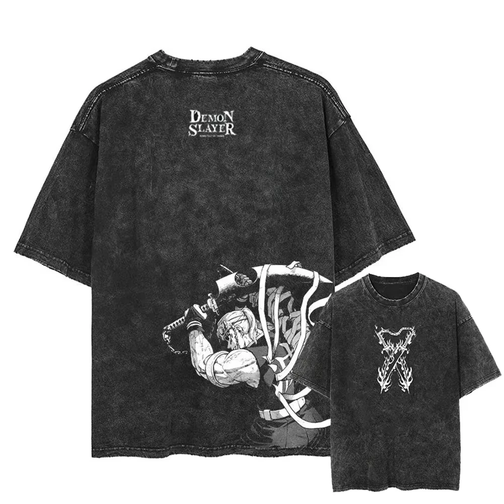 

2025 Demon Killer Uzui Tengen Anime Printed T-Shirt Women's Cotton Retro Washed T-Shirt Men's and Women's Harajuku Street Top
