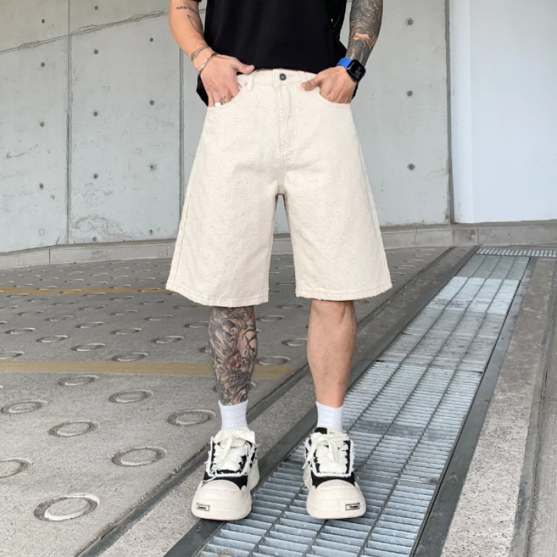 

ZLJ19017 American high street washed men's denim shorts loose versatile holes pure multiple colours