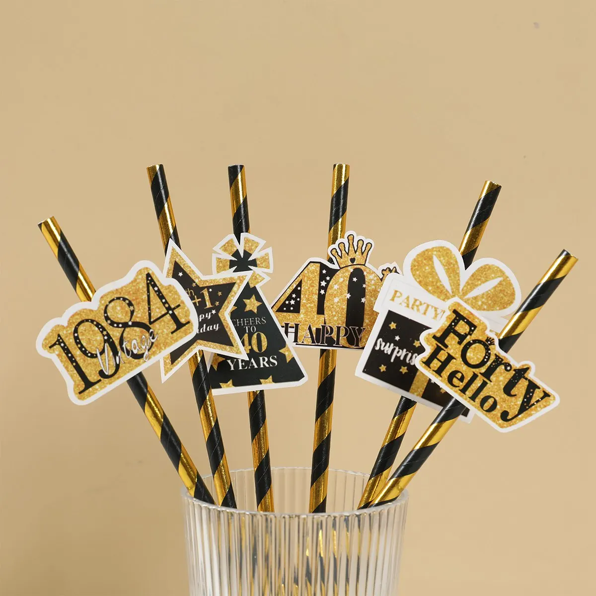 6Pcs 30 40 50 Year Birthday Party Disposable Paper Straws Adult Women Men 30th 40th 50th Anniversary Wedding Party Supplies