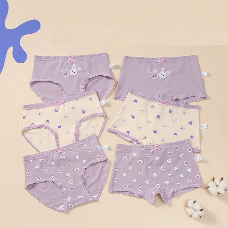 6pcs Girls Underwear Set Children's Briefs Soft Cartoon Print for Ages 2-7 Student Adolescent Fashion Kids' Panties M-3XL