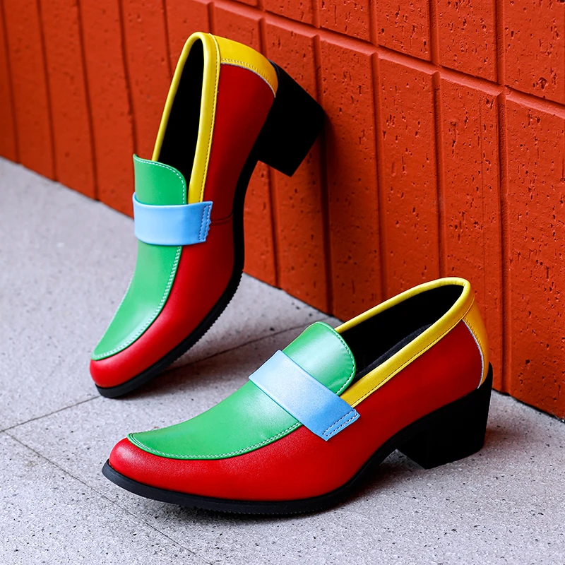 

Mixed Color Men High Heel Elevator Shoes Slip-On Loafers for Party Wedding Dance Business Casual Comfortable Leather Dress Shoes