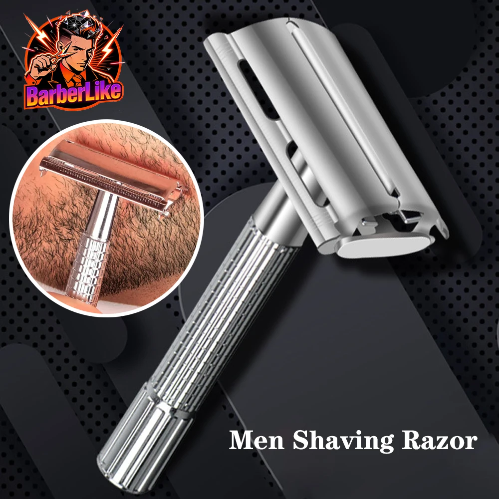 Men Shaving Razor with Blade Sliver Folding Shaving Knife Facial Hair Stainless Steel Straight Razor Barber Tools 10 Pcs Blades
