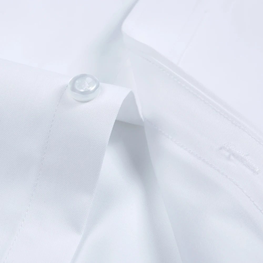 흰색 단색 남성용 긴 소매 드레스 셔츠, 클래식 스프레드 칼라 레귤러 핏 연중 전문 오피스 비즈니스웨어