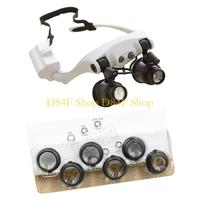 D84F Headband LED Lights Magnifier Eye Glasses Watch Repair Loupe Jeweler Glass 10X 15X 20X 25X for Household