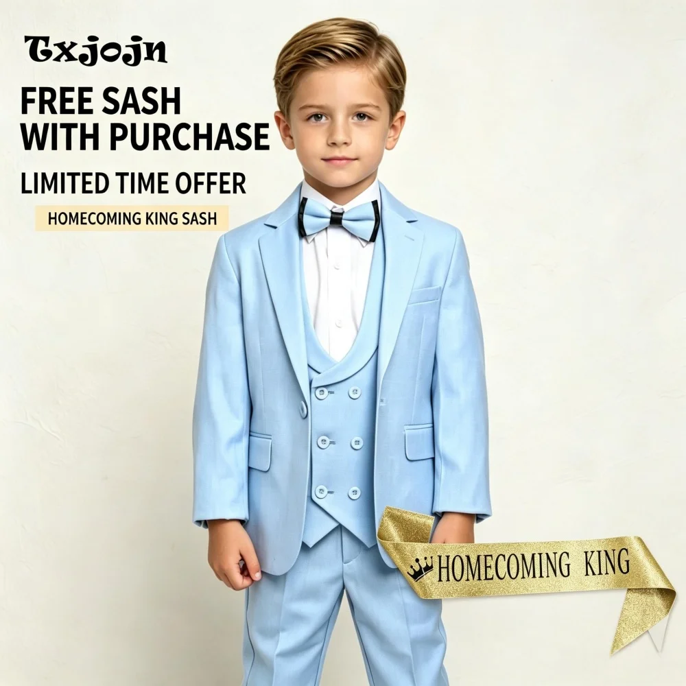 Formal Suit Set for Boys Trend Homecoming Tuxedo Wedding 3 Piece Jacket Pants Vest Kids Blazer Set Slim Fit Tailored Outfit