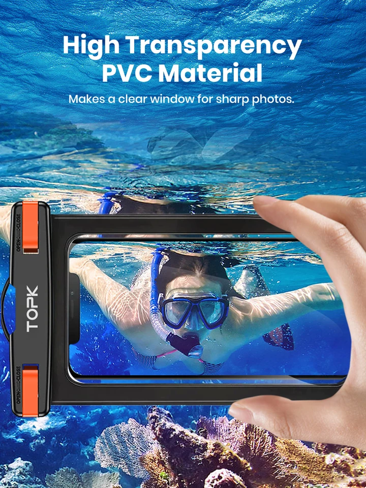 Bolsa impermeable para teléfono TOPK E01, universal IPX8 con cordón, para iPhone Samsung hasta 7.0 pulgadas 6