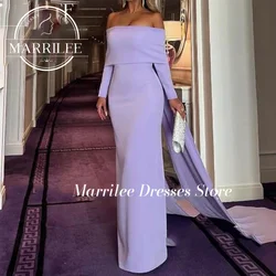 Marrilee op maat gemaakte off-shoulder strapless satijnen avondjurken schede vloerlengte driekwart backless eenvoudige galajurk