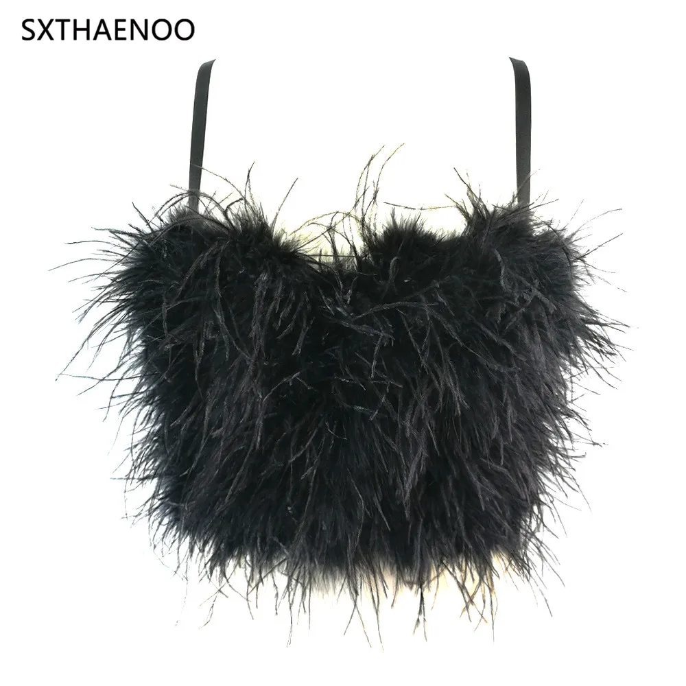 

Женское Бюстье с страусиными перьями SXTHAENOO, Туника без рукавов, женские укороченные топы, укороченный топ, майка для ночного клуба