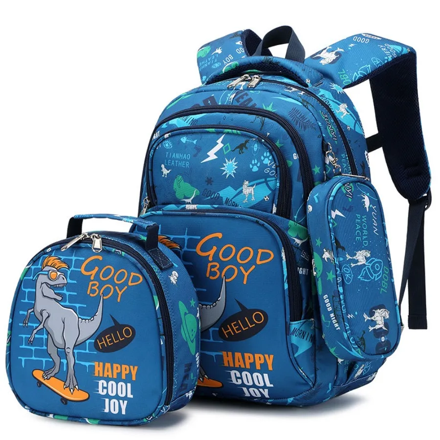 

【Spot goods】Primary school students 'schoolbag men's new children's schoolbag three-piece set dinosaur first-grade schoolbag r