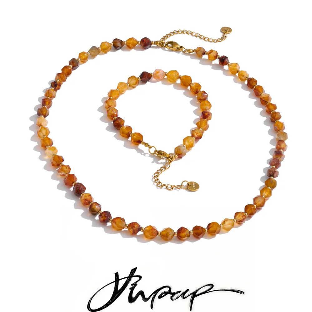 Yhpup Mehrfarbige Natursteinperlen-Kette, Halskette, Armband, wasserdicht, für den Sommer, trendiges Schmuckzubehör