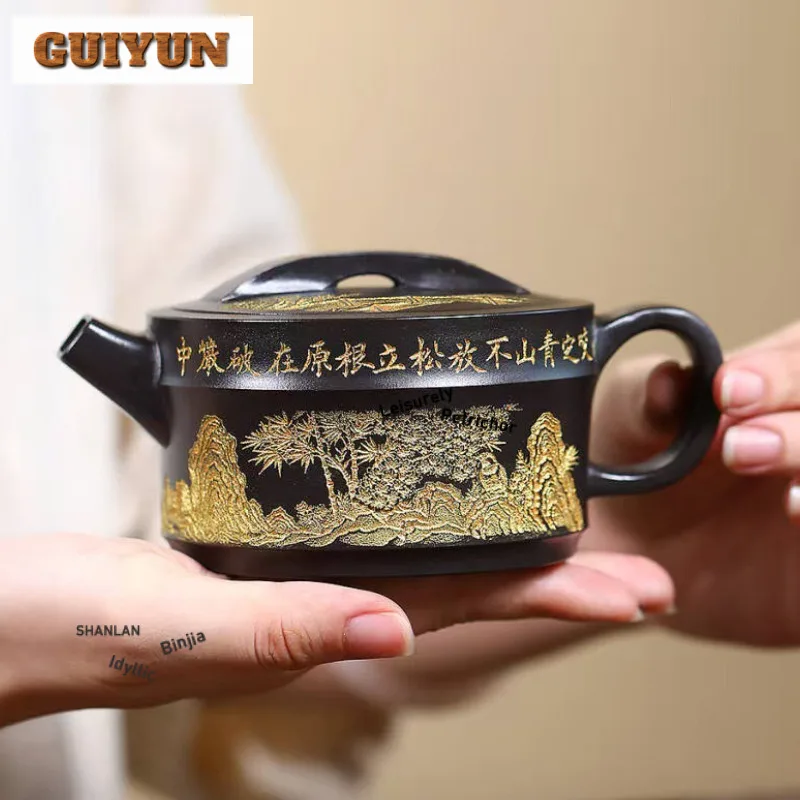 280 مللي أصيلة ييشينغ الأرجواني الطين أباريق الشاي اليدوية عيار كبير وعاء الخام الخام حجر الطين الأصفر غلاية مع Infuser Zisha طقم شاي #3