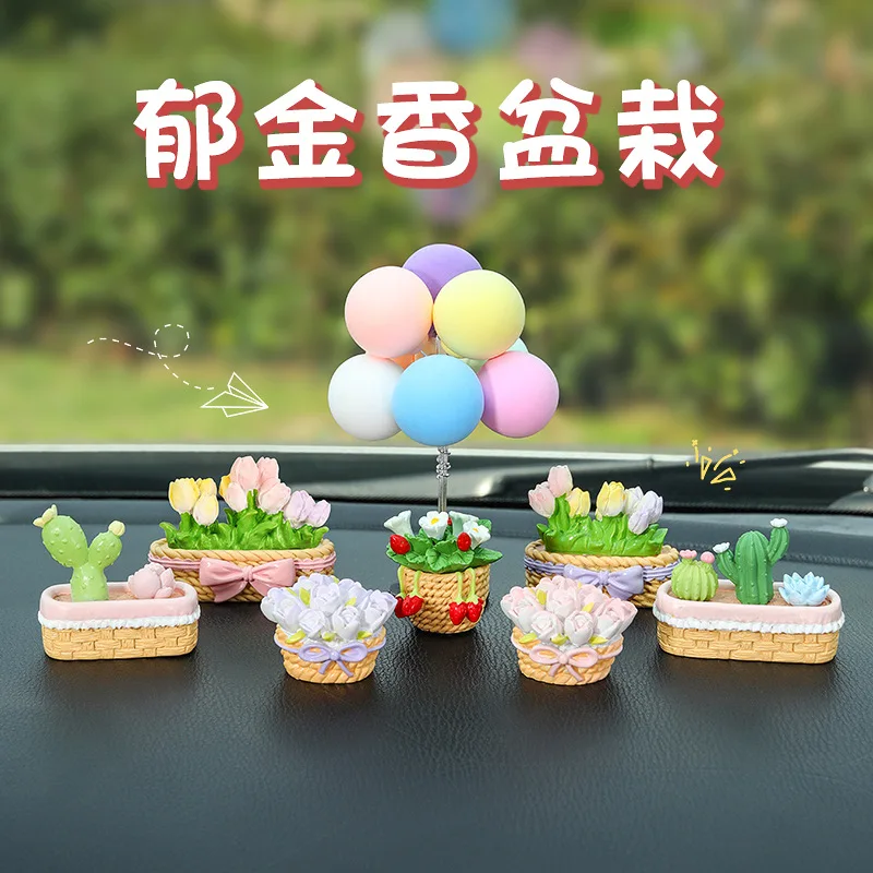Tulipa suculenta ornamento dos desenhos animados mini console central do carro decoração morango bonito carro jóias ornamento
