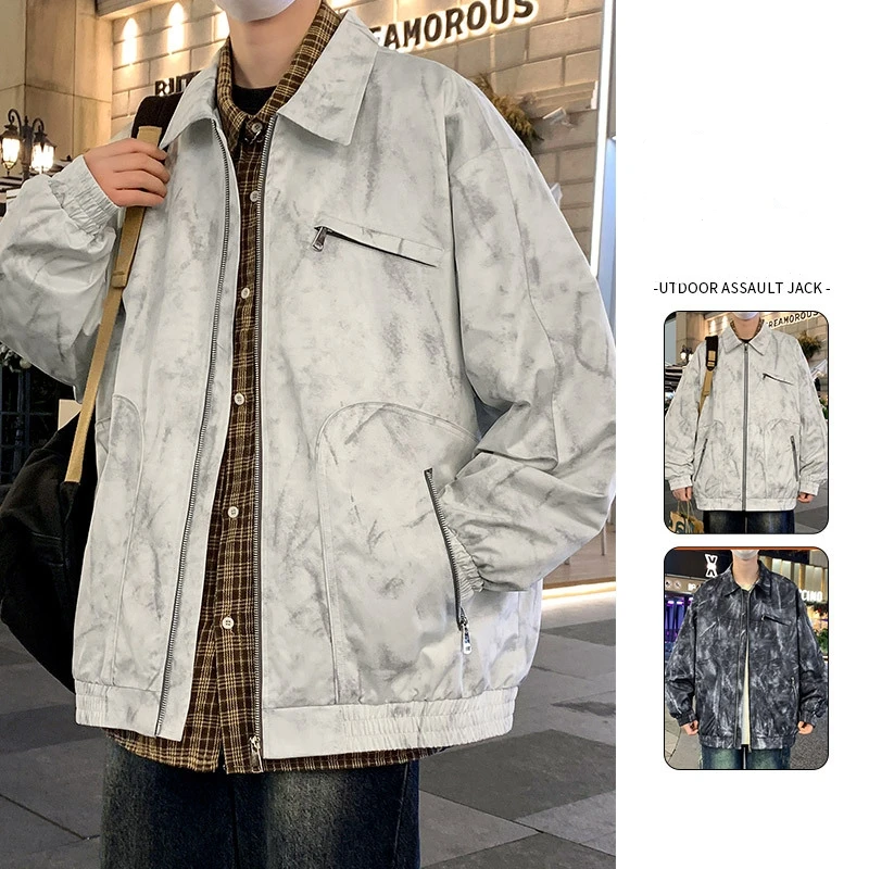 

New men's jacket tie-dye jacket men spring and autumn trends in the hip lapel retro jacket large size casual jacket for men