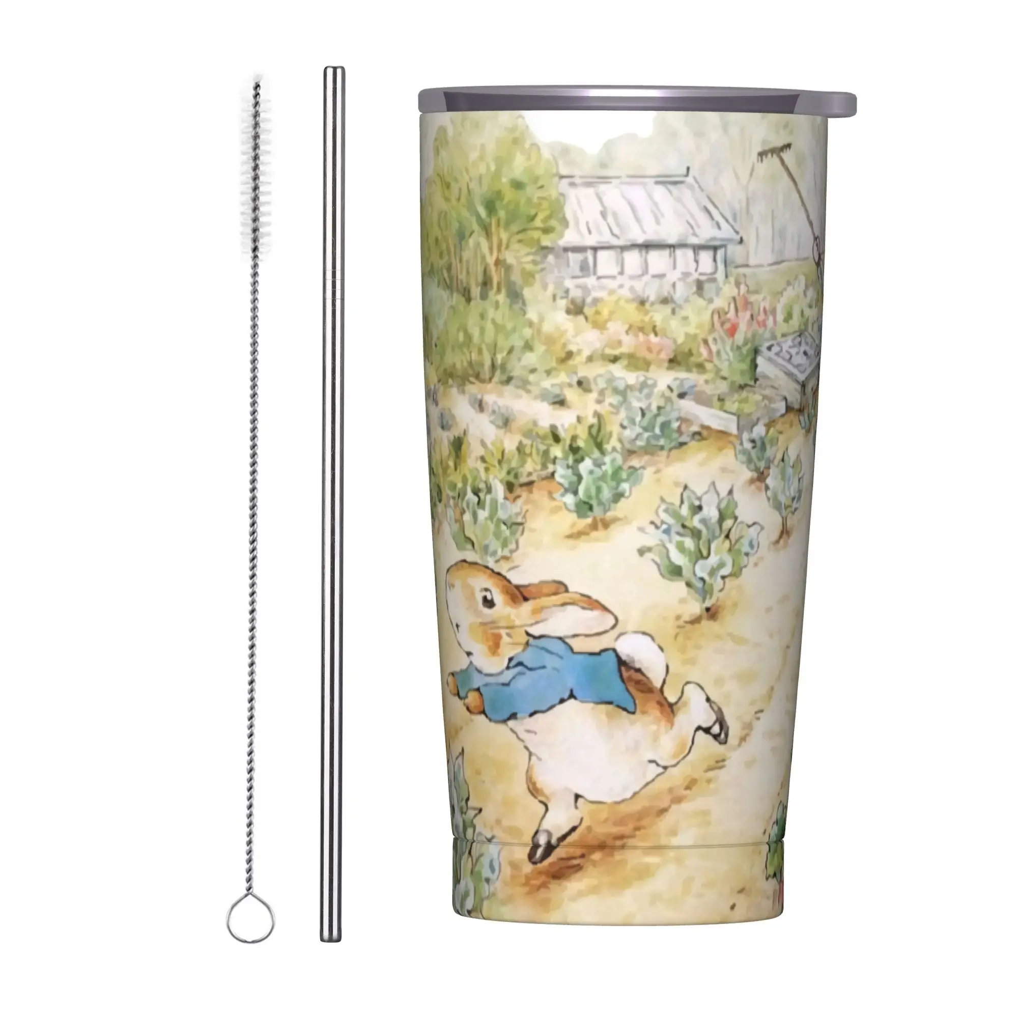 Peter Rabbit Tumbler Vacuum Insulated Cartoon Rabbit Bunny Family Thermal Cup Stainless Steel School Mug Water Bottle, 20oz