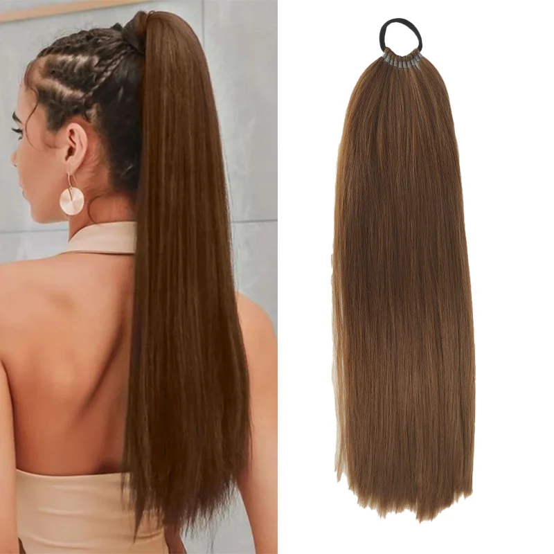 Xnaira Sintético Ponytail Extensões, Rubber Band Cabelo, Trançado Pony Cauda Hairpiece, 24"