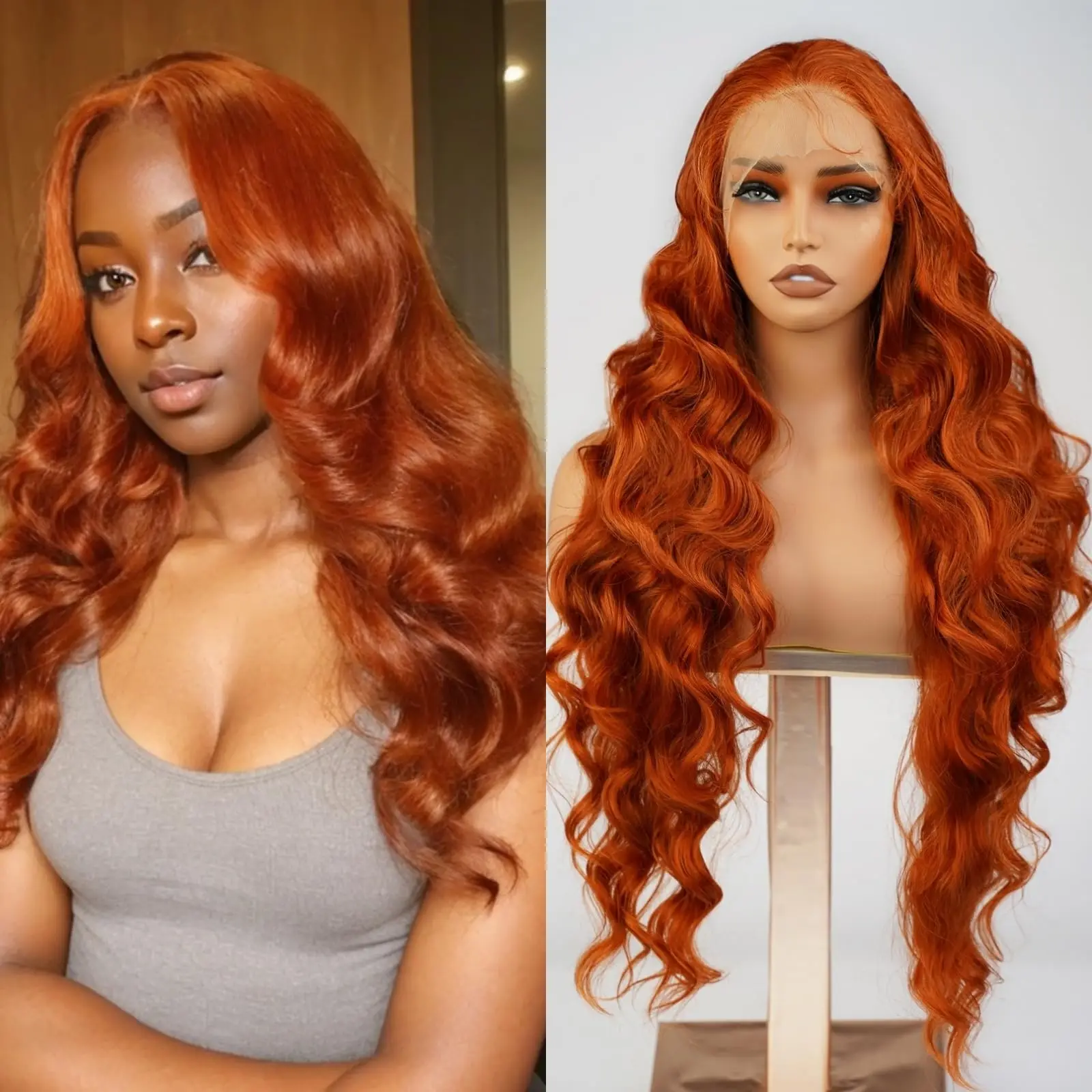 180 Density 350 Ginger Orange 24 inch Body Wave Lace Front Wig Human Hair Wigs 14x4 HD Lace Frontal Curly Wig For Woman