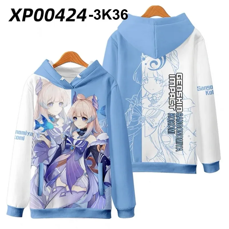 Genshin impact sangonomiya kokomi 3d printing autumn fashion game hoodies sweatshirt long sleeves pollover