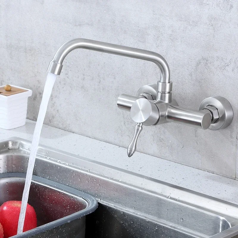 

Wall Mounted Rotatable Kitchen Faucet Stainless Steel Curved Design Sink Water Tap Splash-proof Bathroom Mixer Faucet Household