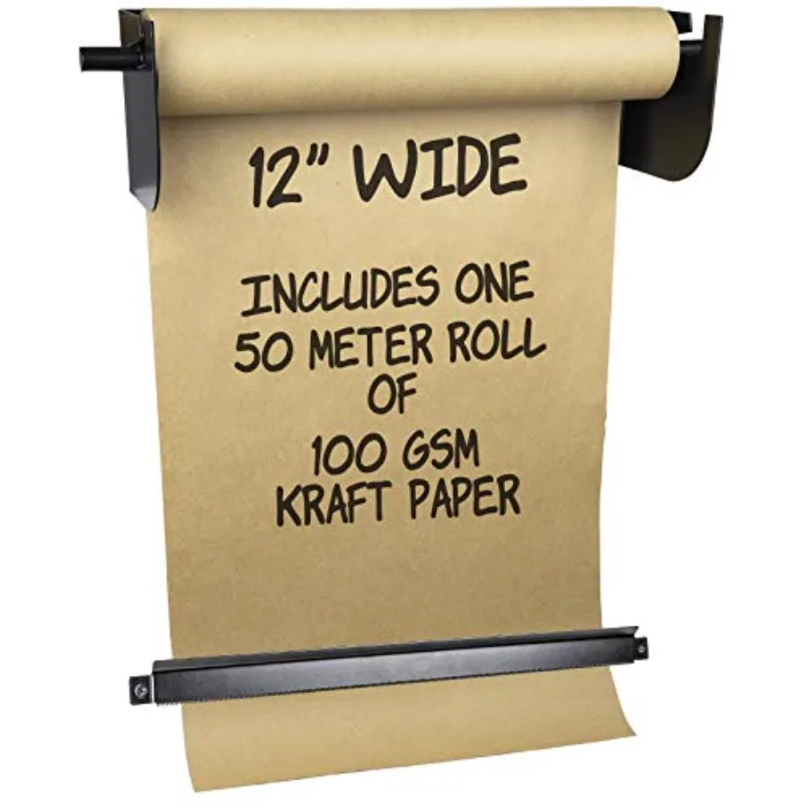 

Wall Mounted Kraft Paper Dispenser and Cutter: Includes 50 Meter Long Kraft Paper Roll - Perfect for to-Do Lists, Daily Special