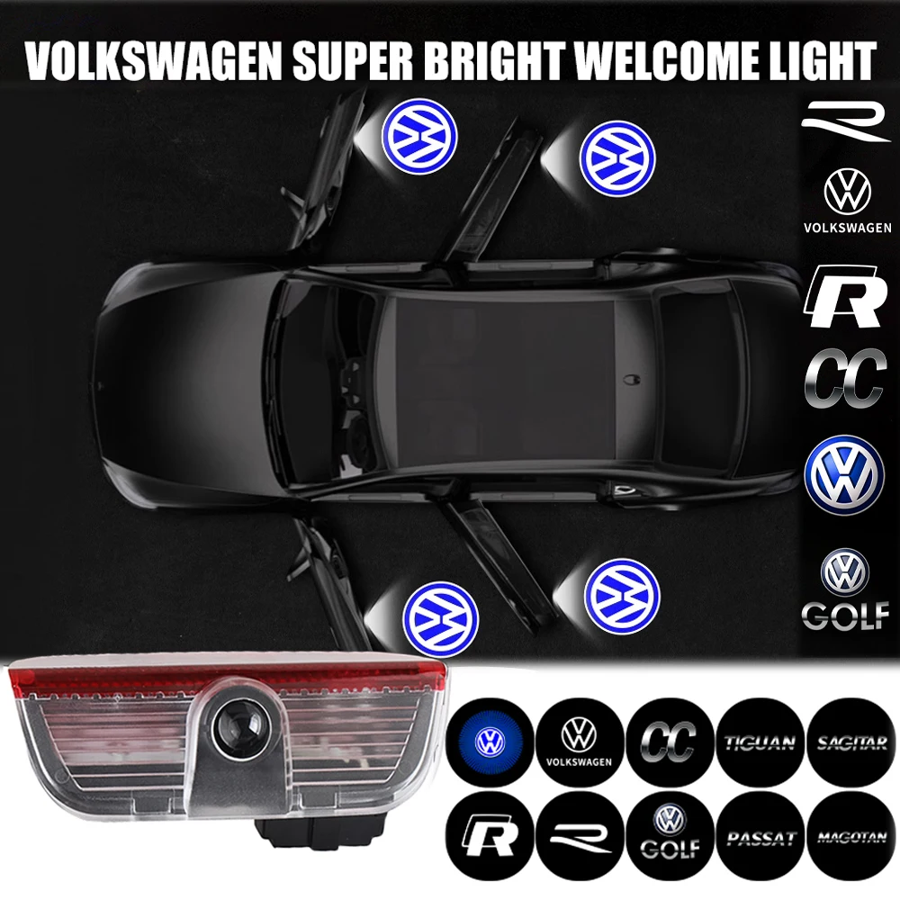 2PC Car Door Emblem LED Light Welcome Lamp Wireless Laser Projector For Volkswagen VW GOLF SAGITAR PASSAT CC TIGUAN EOS MAGOTAN