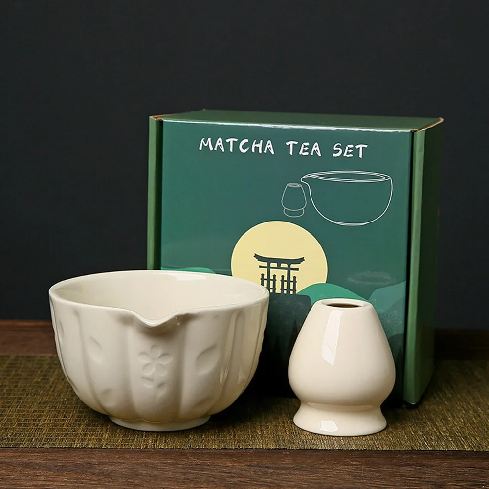 

Керамический набор чаш для матча, гладкая подставка для венчика для матча большой емкости, устойчивый к высоким температурам инструмент для чайной церемонии