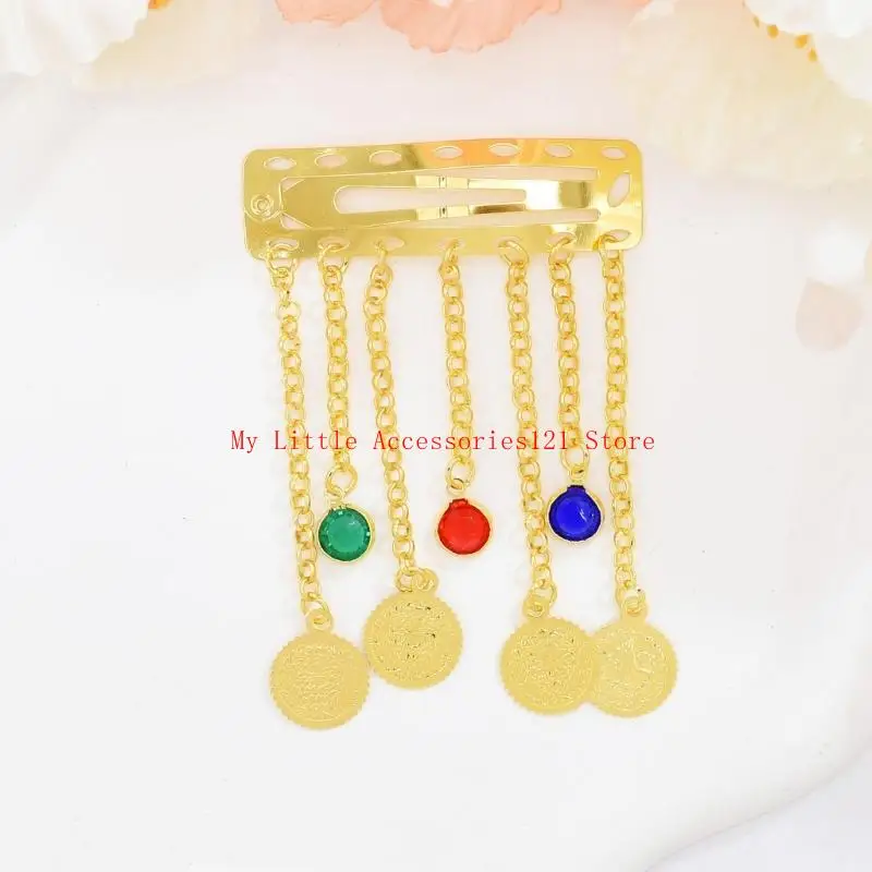

Fashionable Gold Alloy Hair Clip With Vintage Coin Tassels And Rhinestones Embellishments Bohemian Hairpin