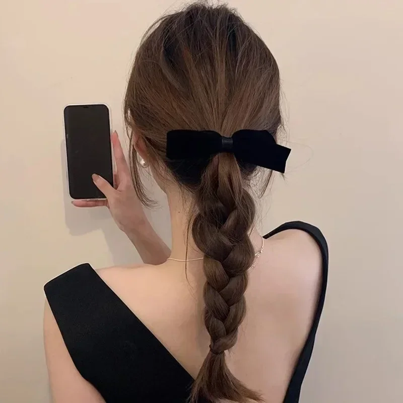 1/4 Stuks Fluwelen Strik Haarclip Franse Vintage Elegante Vrouwen Haarspeld Voor Meisje Haarspeld Zwart Rood Strik Haarzijde Mode Hoofddeksels