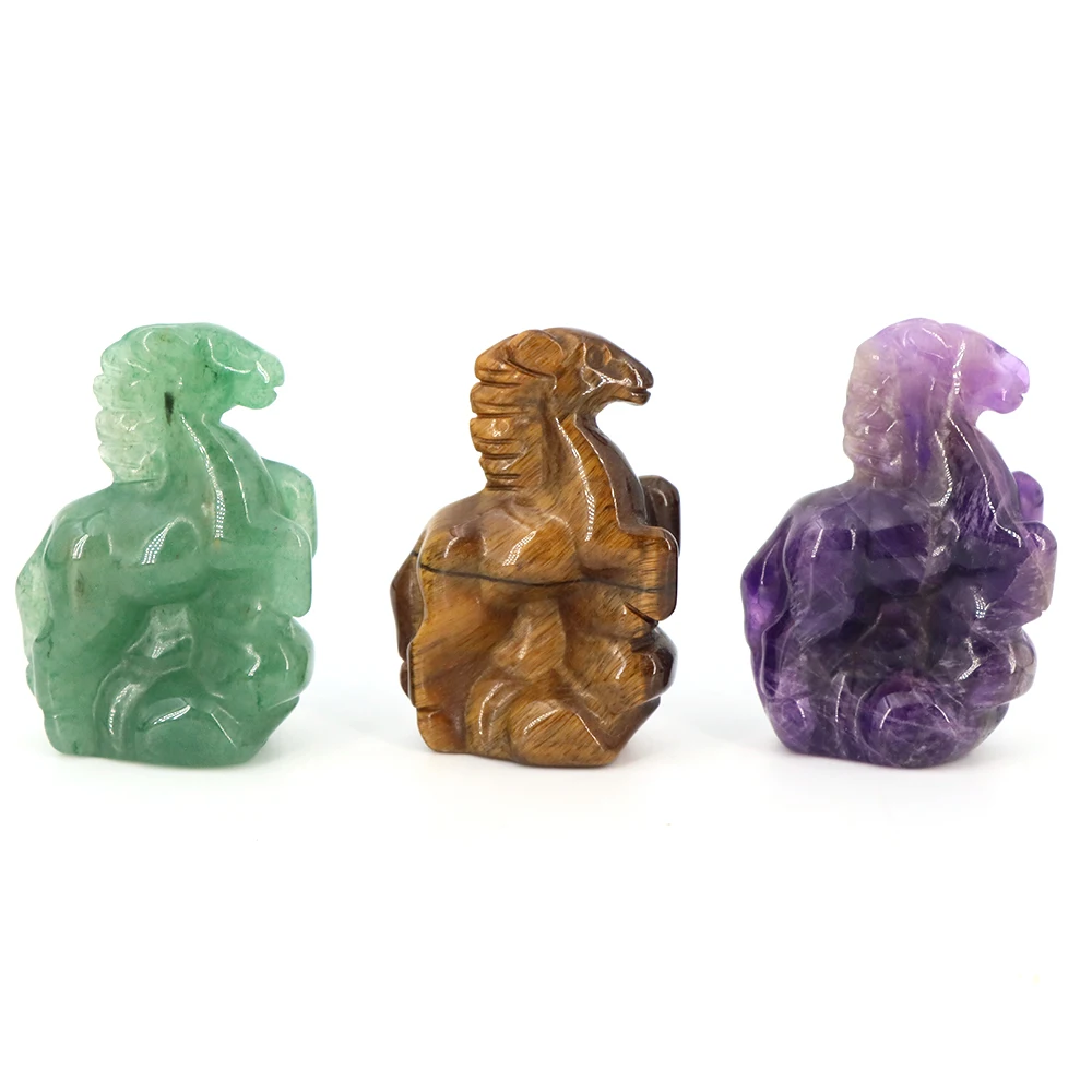 Natural Stone Horse Statue Crafts Home Room Decoration Healing Crystal Gemstone Hand Carved Animal Figure Ornaments Holiday Gift