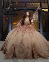Mexico Rose Gold Sequin Quinceanera Dress 2024 Sweetheart Bead Plus Size Corset Prom Dress Ruffle Ball Gown 15 16 Customized