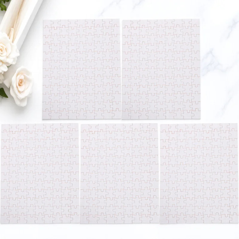 5 Sheets Heat Transfer Puzzle Blank Wooden DIY Sublimation Jigsaw for Personalized Gift Family Party Game Brain Teaser