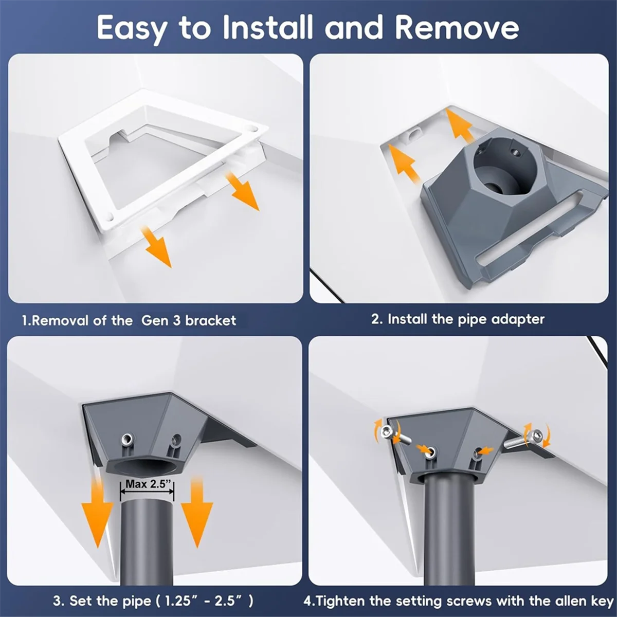EULM For Starlink Gen 3 Pipe Adapter Aluminum Roof Mount Stand Fixed Connector with Wrench and Cable Clamps for StarLink