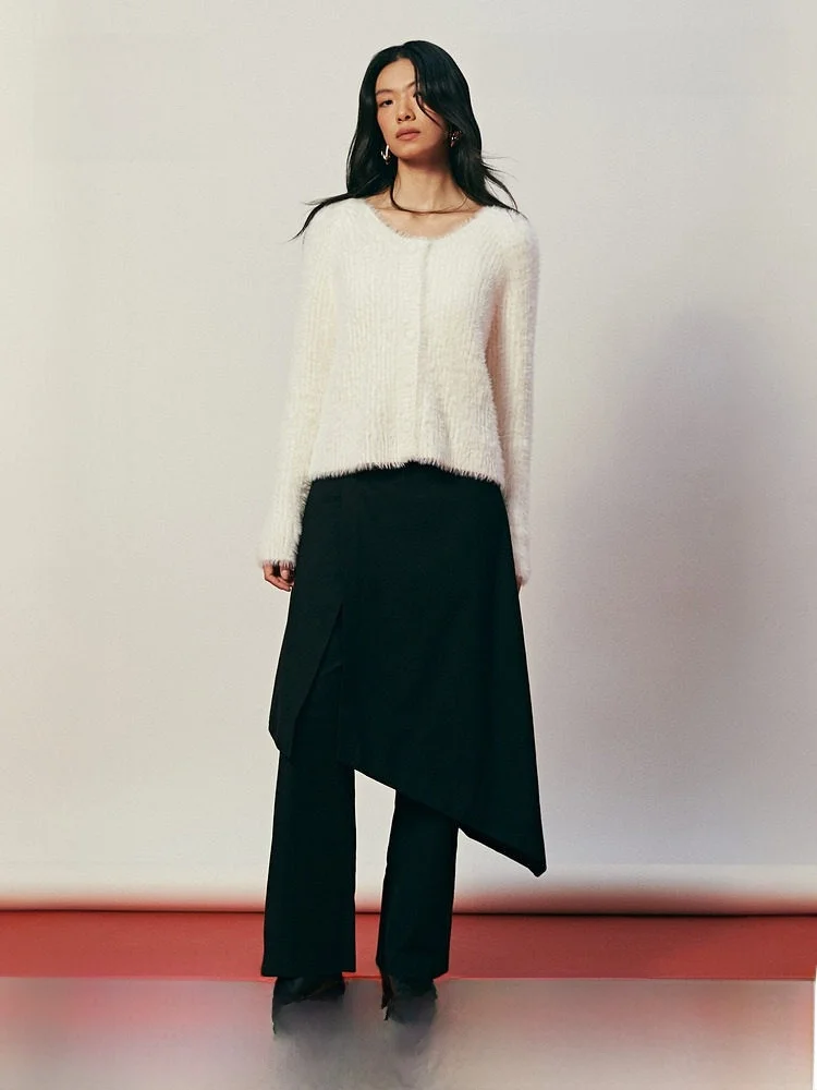 

H&M Women's Loose Trousers Fashionable Layered Hem Commute Casual Pants Cotton Polyester Rayon Spandex Blend Ladies Trousers