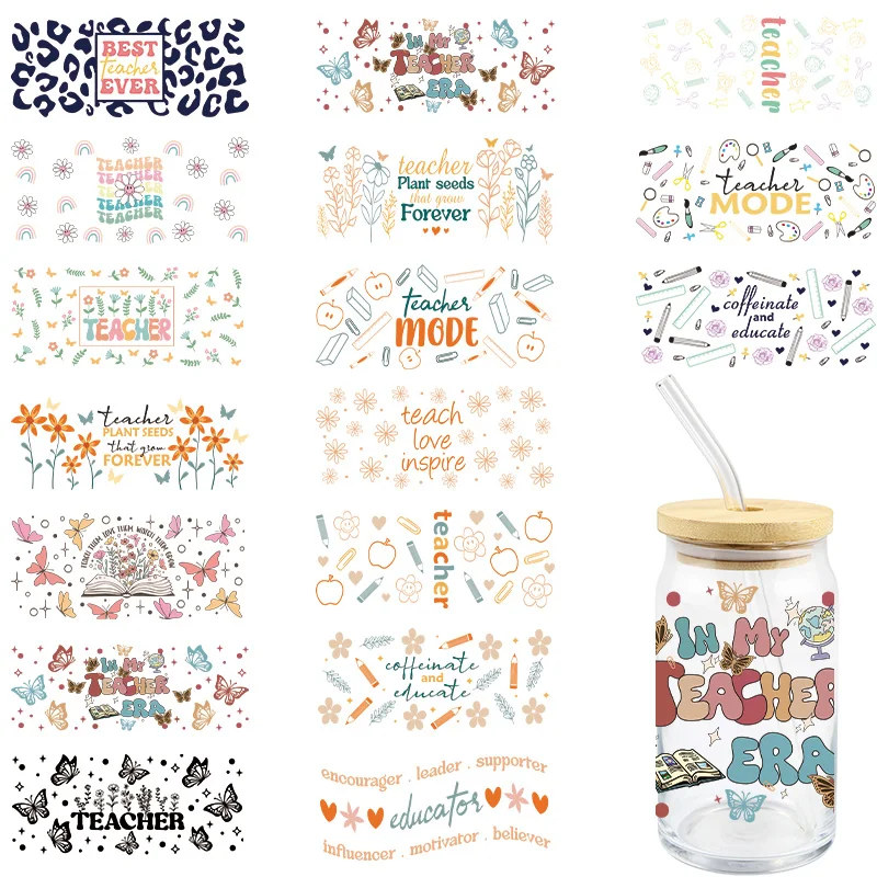 

Teachers ' Day UV DTF Wrap Transfer Stickers Flowers Butterfly Design DTF Wrap For Coffee Cups Mugs Bottles Decal