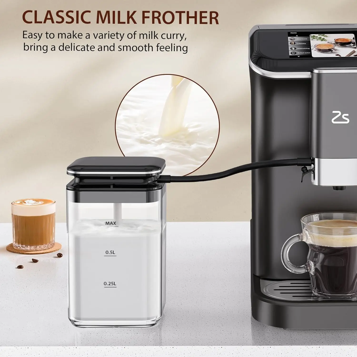 Máquina de café expreso, máquina de café capuchino Latte de 20 Bar con Panel de Control de un toque optimizado y conveniente, disparo simple/doble