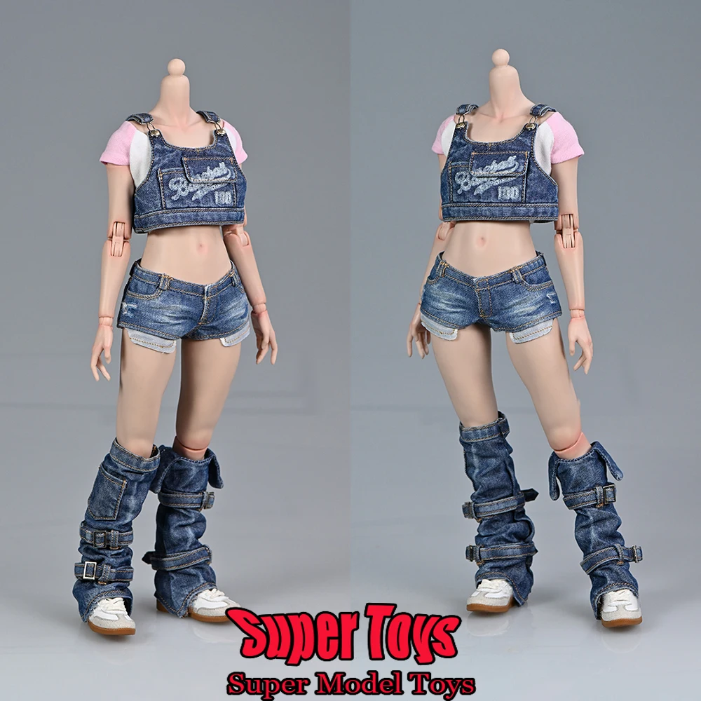 

In Stock SP-190 1/6 Scale Female Soldier Clothes Fashion Wash Denim Vest Leg Cover Camisole For 12-inch Action Figure Doll
