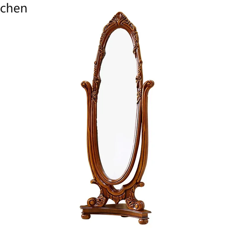 Full-Length Mirror Floor-standing Dressing Mirror Vintage Carved Bedroom Simple Antique Full-Length Mirror New Model