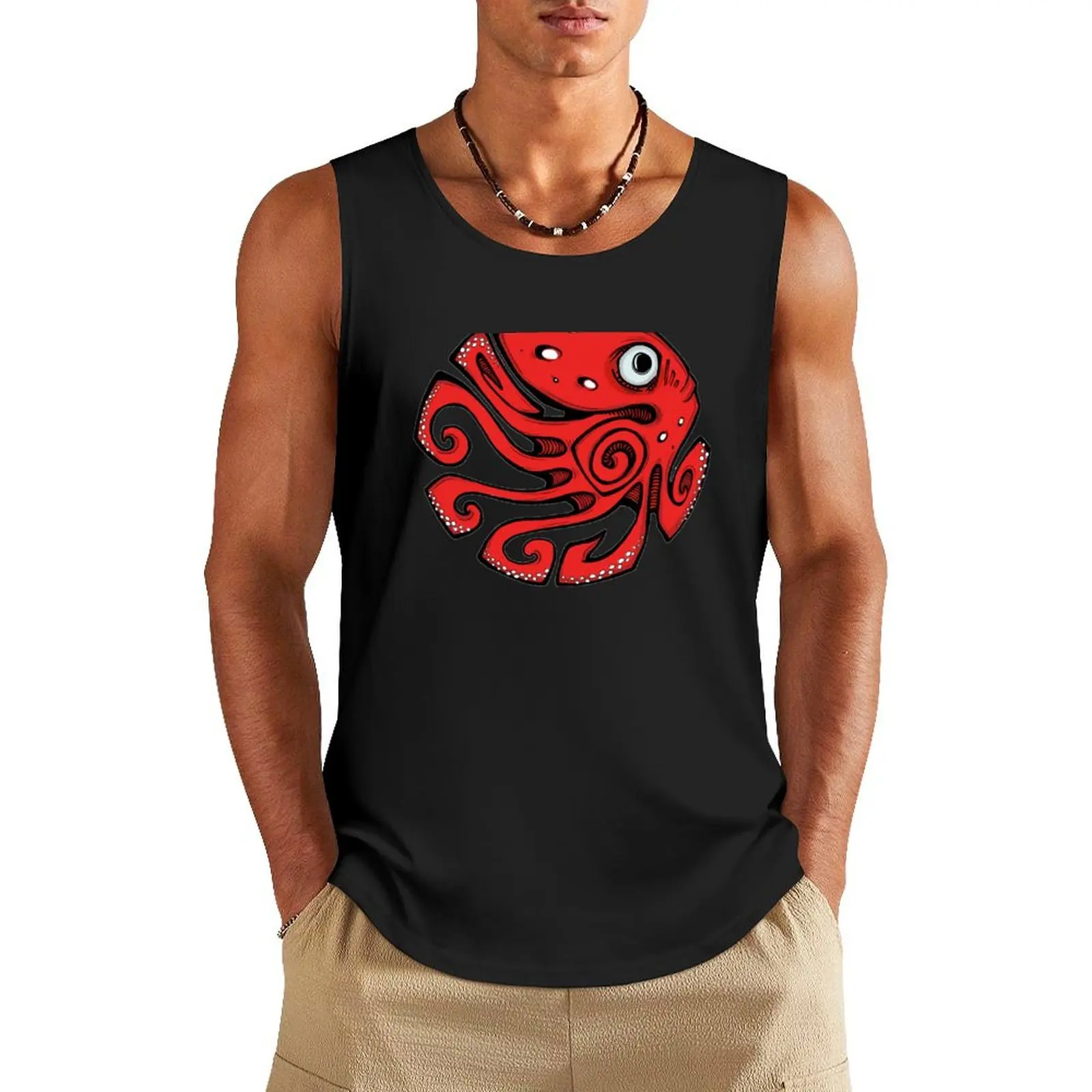 

Red Octopus Tank Top Body man Male clothes