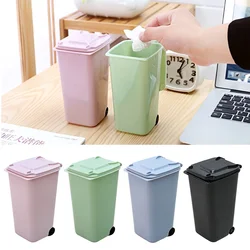 New Mini Desktop Trash Can 4color Garbage Storage Box Living Room Coffee Table with Cover Small Paper Basket Plastic Garbage Bag