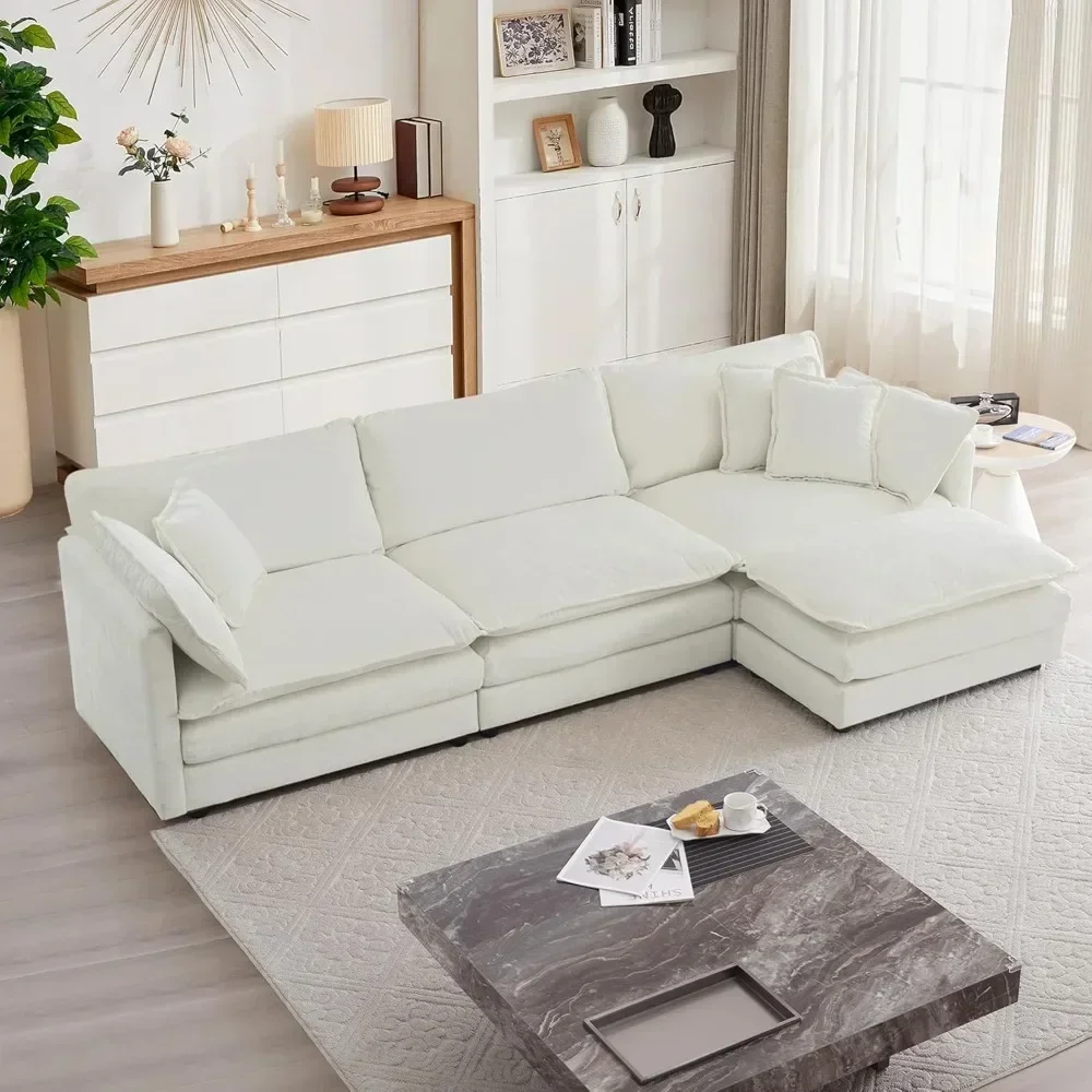 

Modular Sectional Sofa, 111.5 Inch L Shaped Couch Set for Living Room, 3-Seater Comfy Cloud Couches with Movable Ottoman