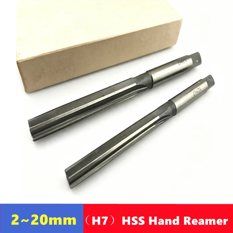 HSS H7 Hand Reamer 2-20mm, Square Handle Straight Groove Reamer, Carbon Steel, Copper Aluminum Metal Cutting Reamer Tool