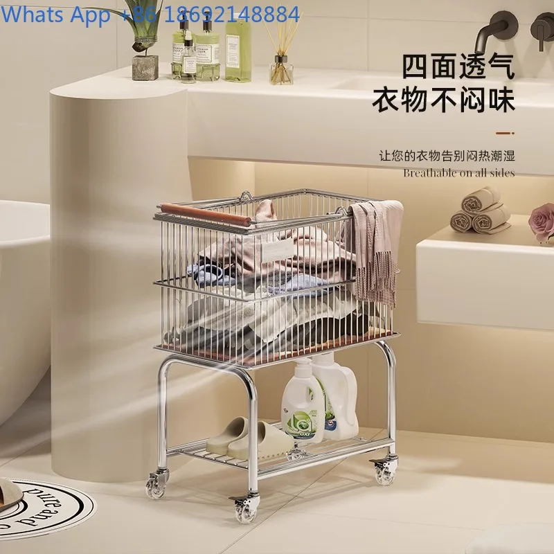 

Dirty Laundry Basket Mobile Storage Rack with Wheels Small Cart Dirty Laundry Hamper Bathroom Household Double Layer Storage
