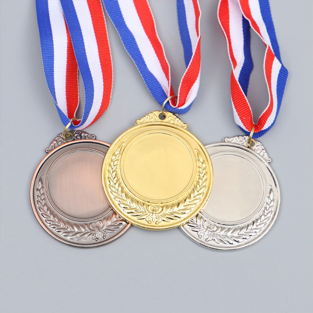 5.2cm Gold/Silver/Bronze Medal Class Rewards with Neck Ribbon Competition Awards Metal Winner Medals for Competitions Party Race