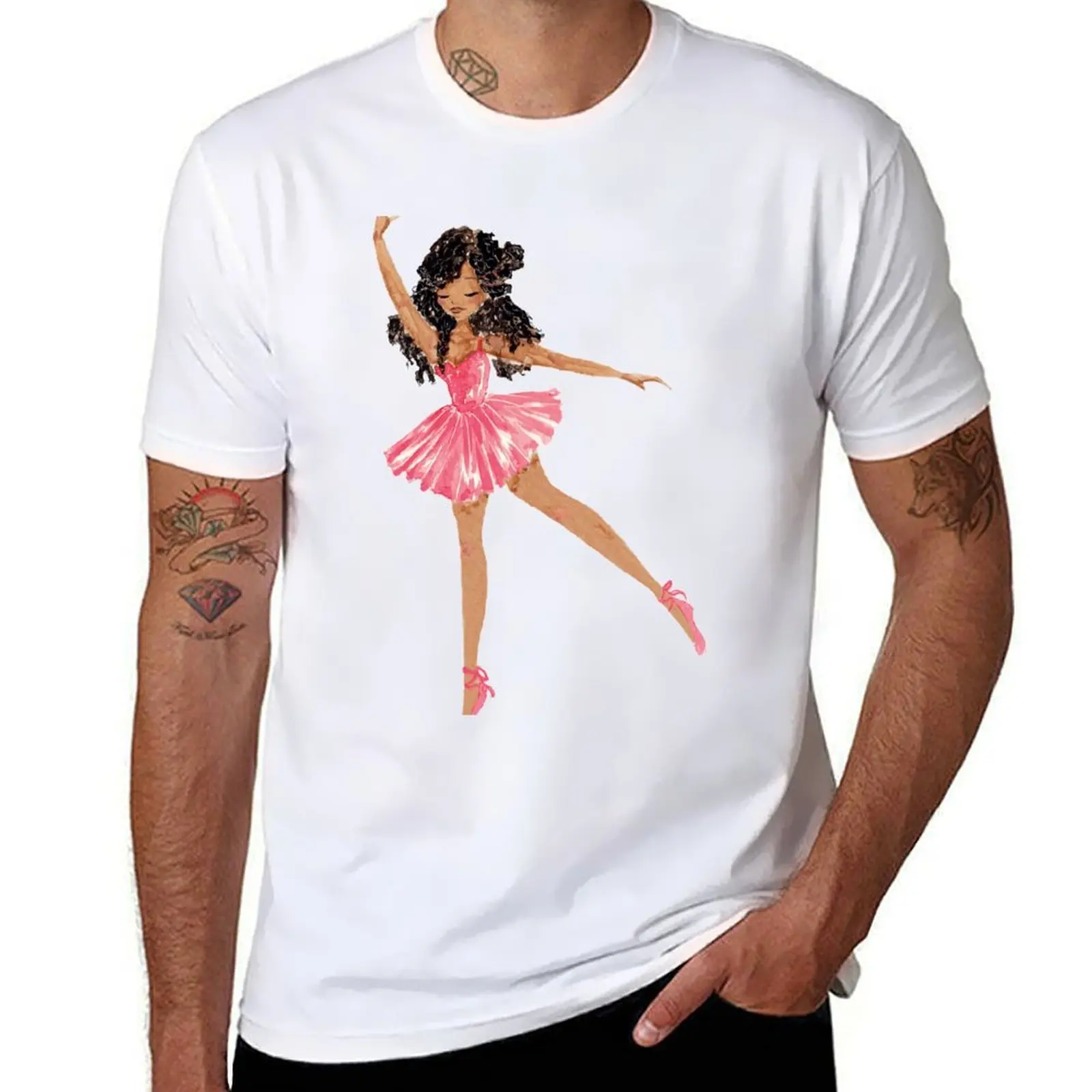 

Black Ballerina in Pink Tutu T-Shirt t shirt men 100% cotton luxury brand t shirt man designer cotton tshirt 100% T-shirt