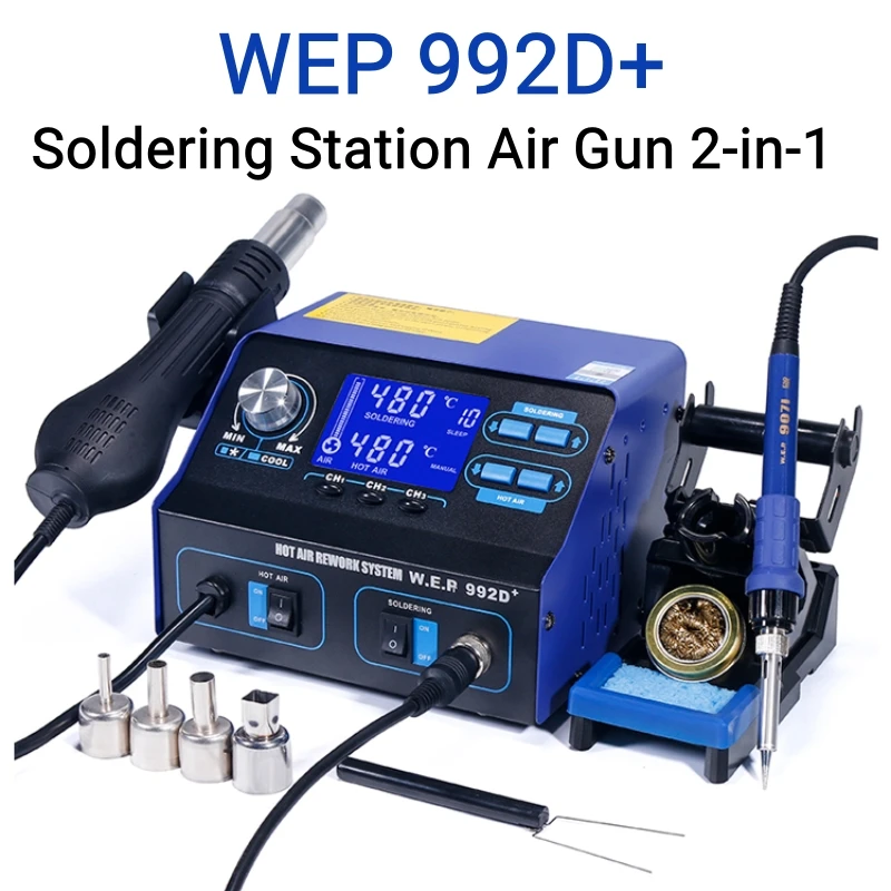 WEP 992D+ Soldering Station Hot Air Gun 2-in-1 LCD Display Intelligent Desoldering Station Phone Repair Thermostatic Solder Iron