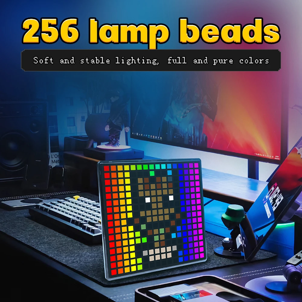 16/32/64 LED Pixel Display APP Control Programmable Night Light DIY Text Pattern Animation For Home Decoration, Bedroom,Car