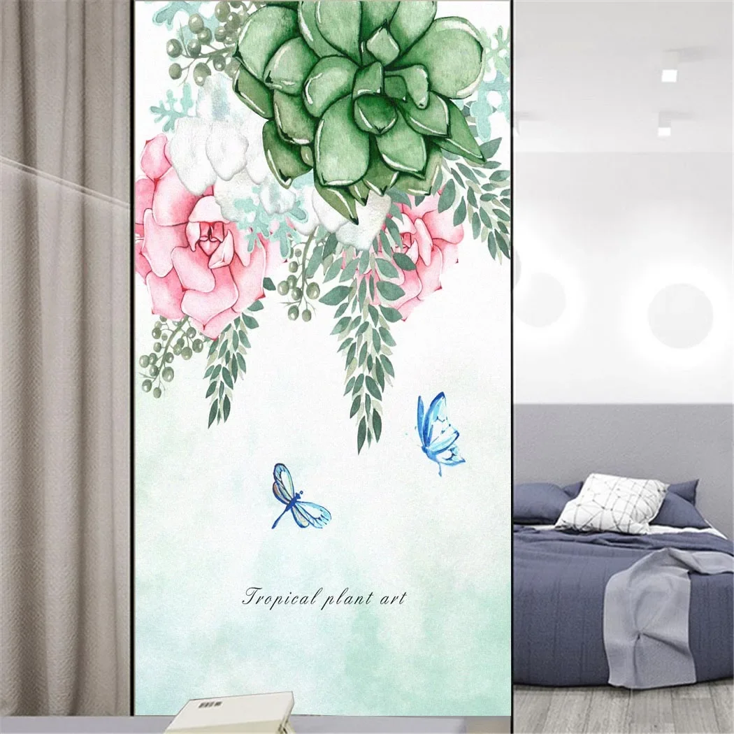 Static ClingDecorative Windows Film  Plant Stained Glass Privacy Window Stickers   Window Cling Window Tint 09