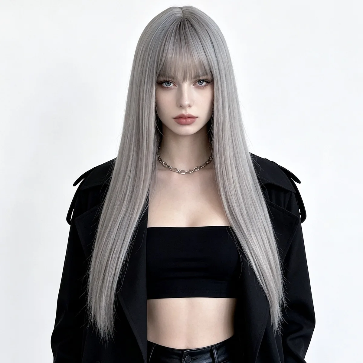 Long straight hair synthetic wig Halloween wig Cosplay wig Role-playing costume party Hot temperature hair accessory set
