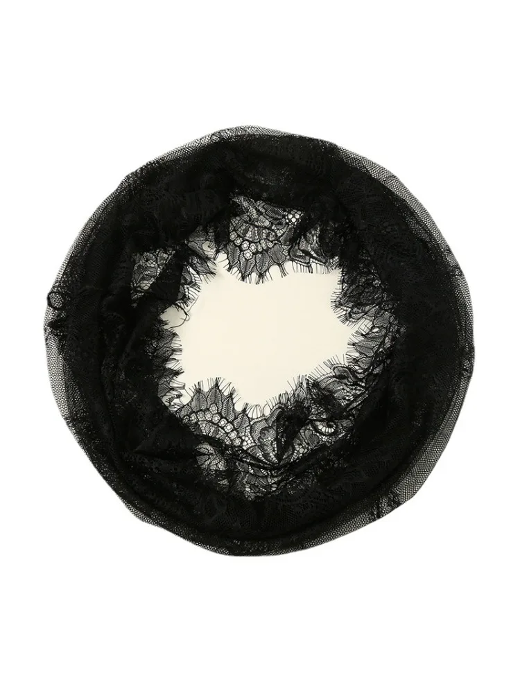 Black White Solid Color Eyelash Edge Circular Headscarf Lace Breathable Scarf Shawl Clothing Accessories Gifts for Women