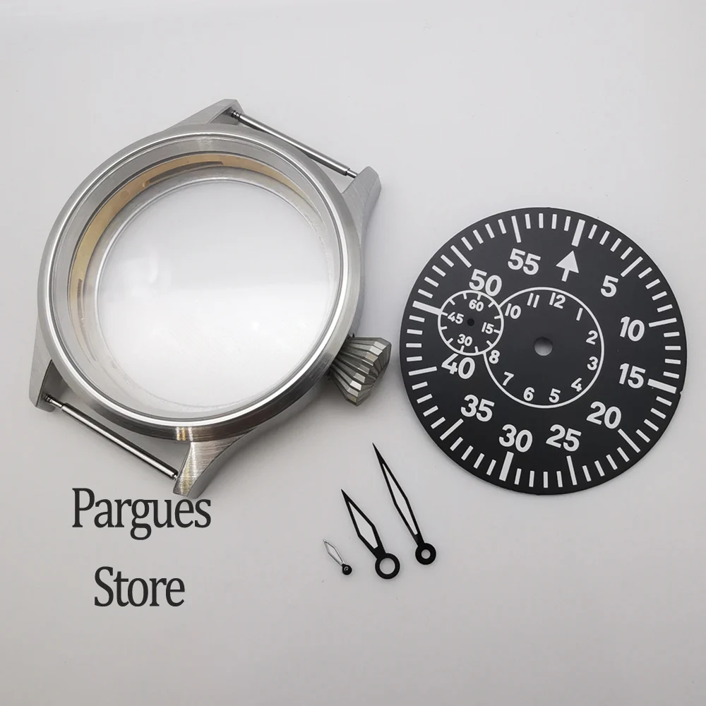 43mm sapphire glass sterile watch case dial hands fit ETA 6497 Seagull ST36 manual winding movement